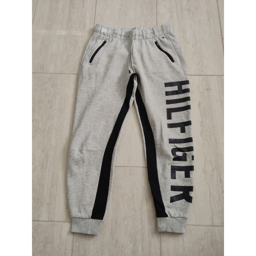 Tommy Hilfiger Joggers Sweatpants Womens Small Gray Black Zip Pockets Cuffed Leg